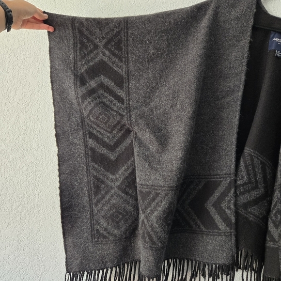 American Eagle OS Grayscale Aztek Poncho Sweater - Picture 2 of 6